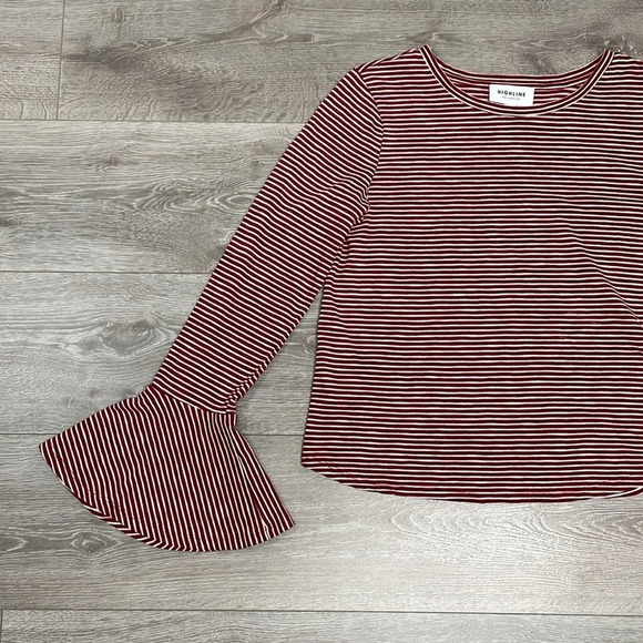 Highline Collective Bell Sleeve Red White Striped Top L - Picture 4 of 15